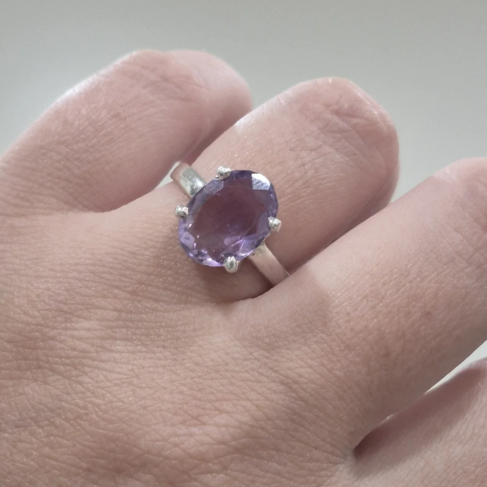 925 Natural Silver Ring with Amethyst Gemstone Handmade Ring - Picture 3 of 7